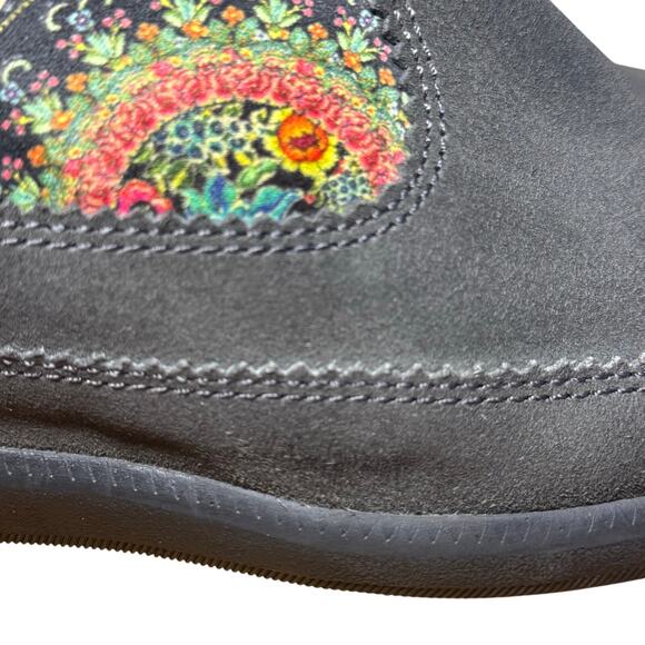 Desigual Suede Wedge Ankle Boots Tassel Zip Embroidered Gray Pink Size US 8.5 - Picture 7 of 8